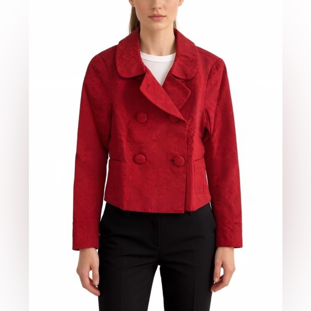 New Talbots Red Textured Cropped Jacket – Double Breasted Size PS